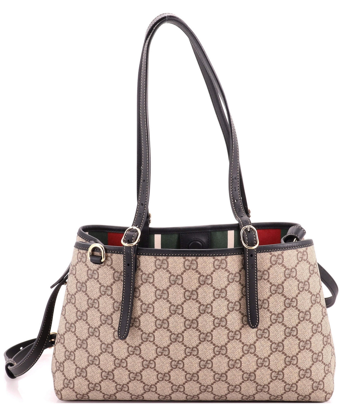 Pre-Owned Gucci Small Emblem Tote Gg Coated Canvas - Black
