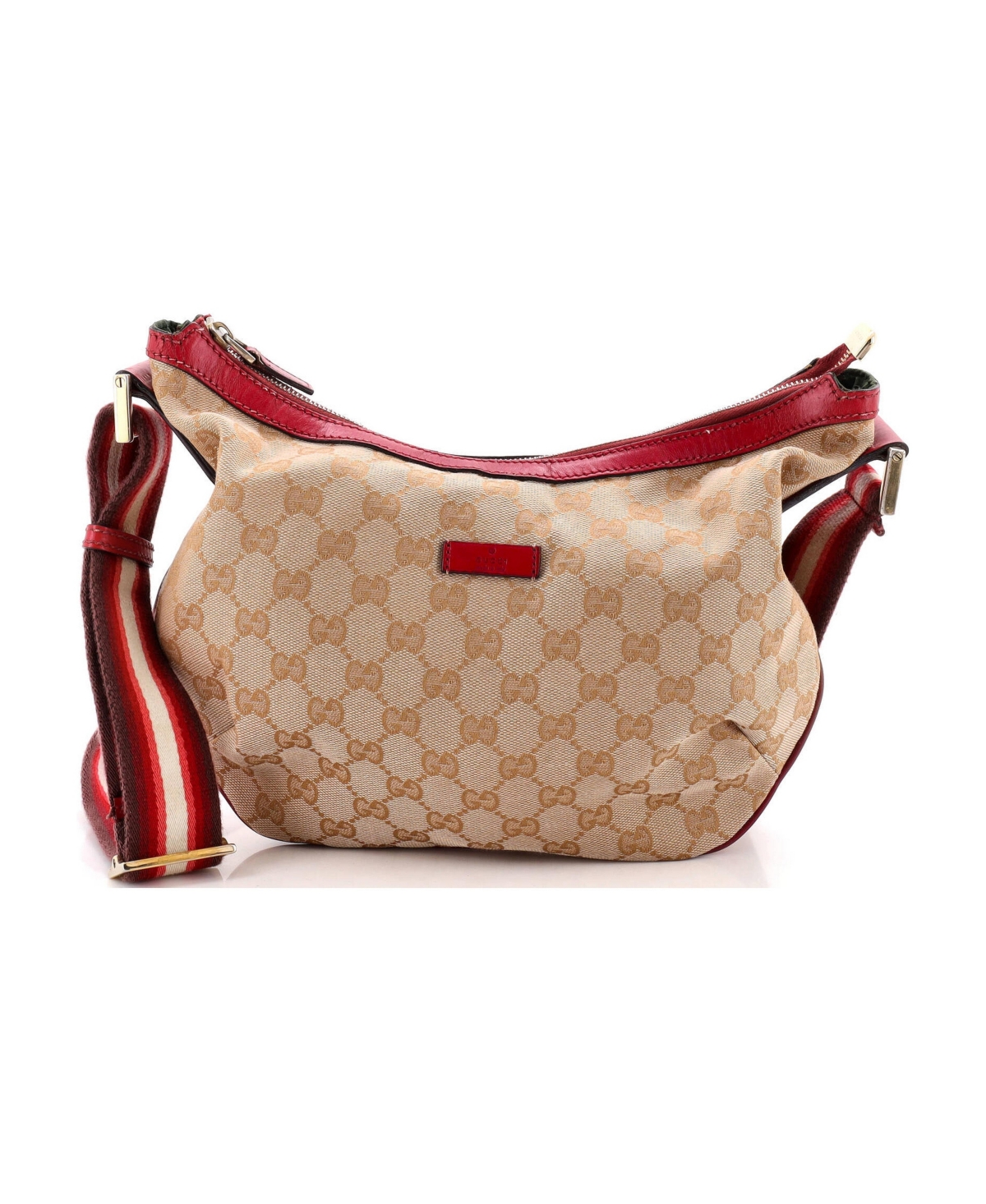 Pre-Owned Gucci Medium Saddle Zip Messenger Bag Gg Canvas with Leather - Red