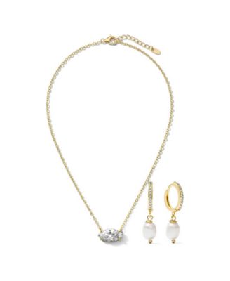Layla Imitation Pearl and Crystal Oval Chain Necklace & Drop Earrings, 2-Piece Set
