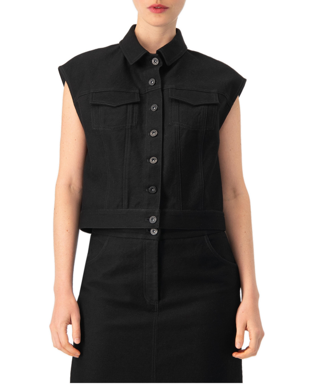Ivonne Women's Cropped Utilitarian Denim Vest - Black