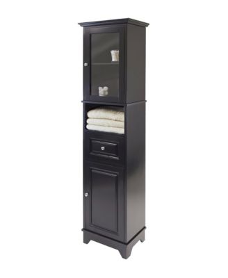 Black Tall Bathroom Storage Cabinet with Glass Door and Drawer