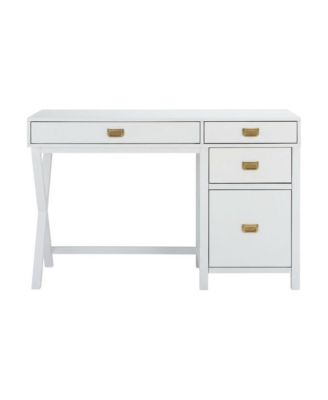Side Storage Desk with Metal Hardware, MDF and Rubberwood