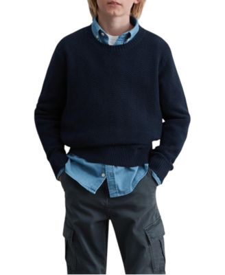 Boys' 4-20 Cotton Crewneck Herringbone Sweater