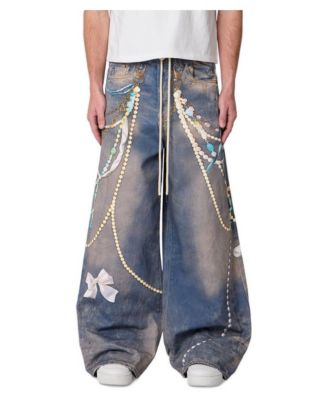Men's Rave Chain Ultra Baggy Fit Printed Chain Graphics Denim Jeans