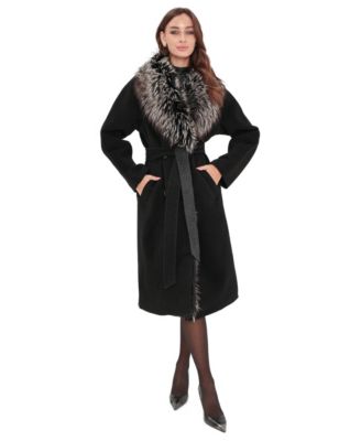 Plus Size Genuine Silver Fox Cashmere/Wool Blend Coat