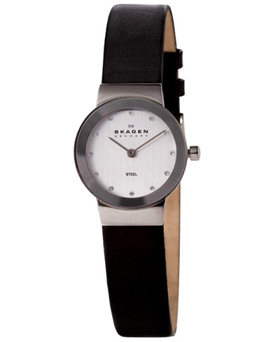 Skagen Watch, Women's Black Leather Strap 358XSSLBC