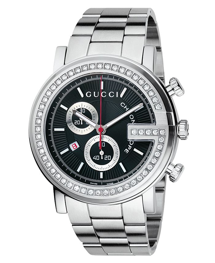 Gucci Watch, Unisex G Chrono Collection Stainless Steel Diamond Bezel Bracelet (3/4 ct. t.w.) 44mm YA101324 & Reviews - All Fine Jewelry - Jewelry & Watches Macy's