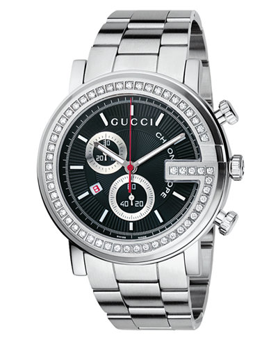 Gucci Watch, Unisex G Chrono Collection Stainless Steel Diamond Bezel Bracelet (3/4 ct. t.w.) 44mm YA101324