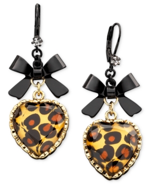 Betsey Johnson Leopard Heart Bow Drop Earrings