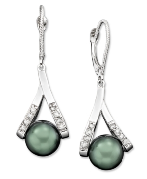 image of Cultured Tahitian Pearl and Diamond Accent Earrings in 14k Gold (8mm)