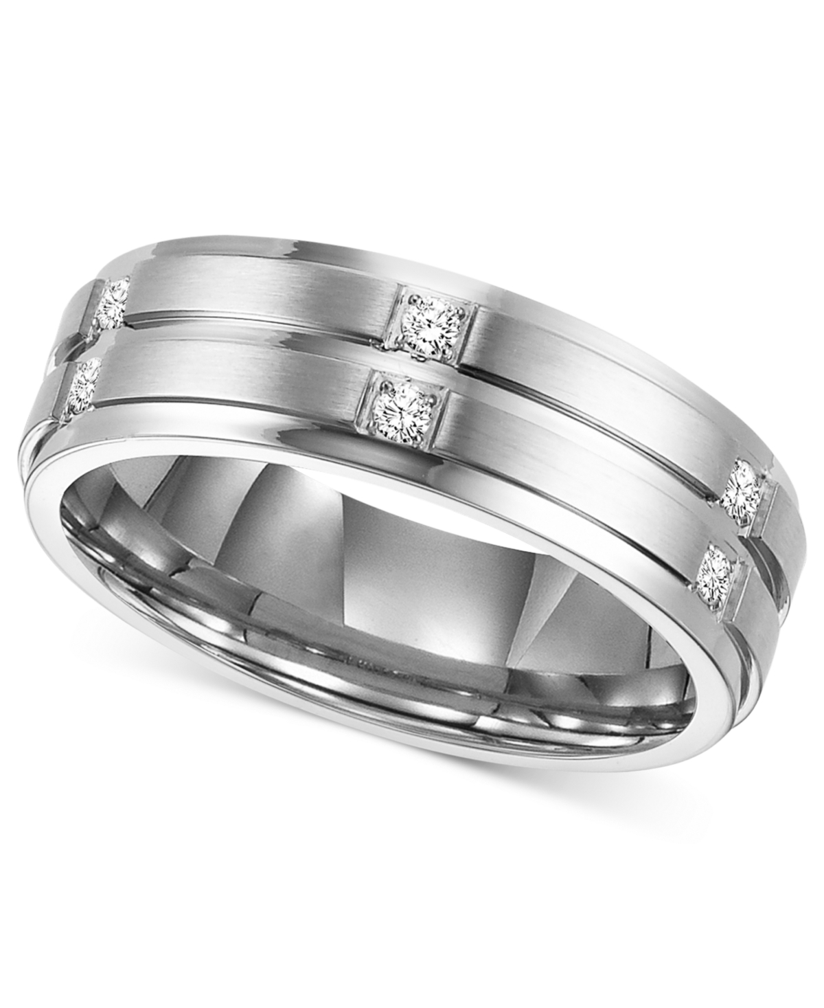 Men's Diamond Wedding Band Ring in Stainless Steel (1/6 ct. t.w.) - Steel