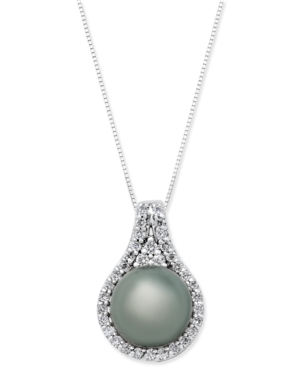 image of Cultured Tahitian Pearl (11mm) and Diamond (1/2 ct. t.w.) Pendant Necklace in 14k White Gold