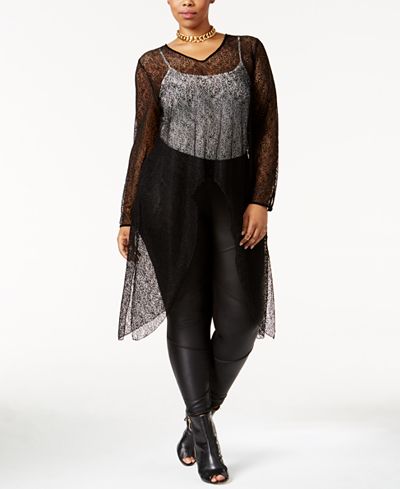 mblm by Tess Holliday Trendy Plus Size Sheer Handkerchief-Hem Top