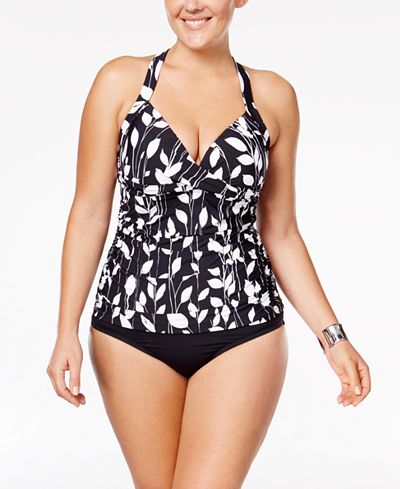 Anne Cole Plus Size Vines Halter Tankini Top & High-Waist Bottoms