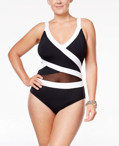 Anne Cole Plus Size Striped Halter One-Piece Swimsuit