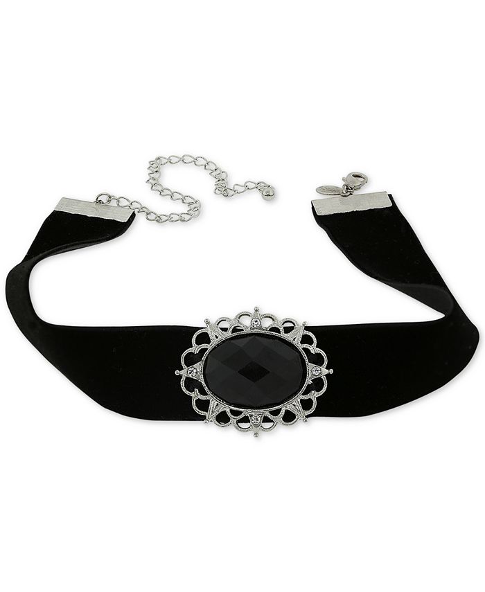 2028 Silver Tone Black Stone Velvet Choker Necklace Created for