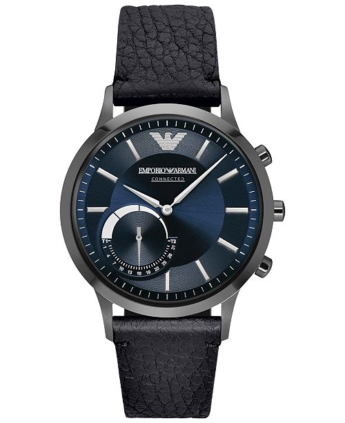 Emporio Armani Men's Black Leather Strap Hybrid Smart Watch 43mm