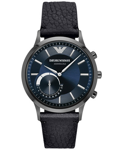 Emporio Armani Men's Renato Black Leather Strap Hybrid Smart Watch 43mm ART3004