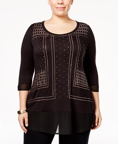 Belldini Plus Size Embellished Chiffon-Hem Top