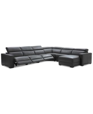 Nevio 6-pc Leather Sectional Sofa with Chaise, 3 Power Recliners and Articulating Headrests, Created for Macy's