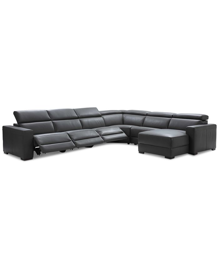 Furniture Nevio 6pc Leather Sectional Sofa with Chaise, 3 Power