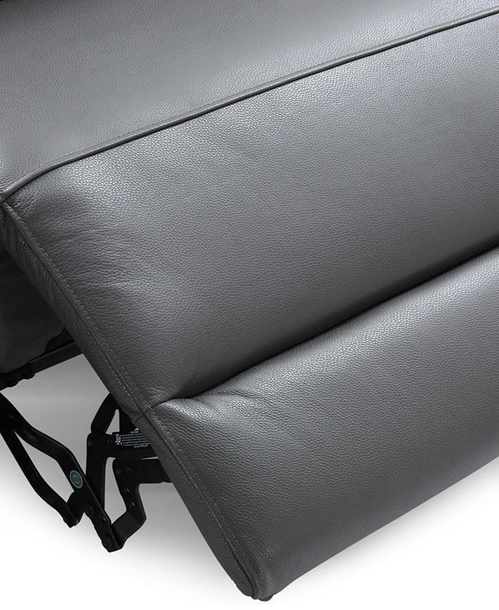 Furniture Nevio 115" 3pc Leather Sectional Sofa with Chaise, 2 Power