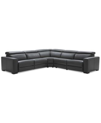Nevio 6-pc Leather "L" Shaped Sectional Sofa with 2 Power Recliners and Articulating Headrests, Created for Macy's