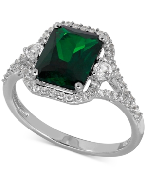 image of Lab-Created Emerald (2-1/10 ct. t.w.) and White Sapphire (3/8 ct. t.w.) Ring in Sterling Silver
