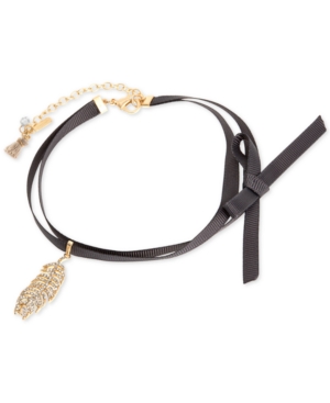lonna & lilly Gold-Tone Pave Feather Ribbon Wrap Choker Necklace