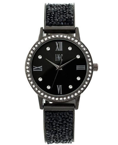 INC International Concepts Women's Gunmetal and Jet Crystal Stone Glitter Bracelet Watch 34mm, Only at Macy's