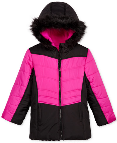 S. Rothschild Hooded Colorblocked Puffer Jacket with Faux-Fur Trim, Toddler Girls (2T-4T)