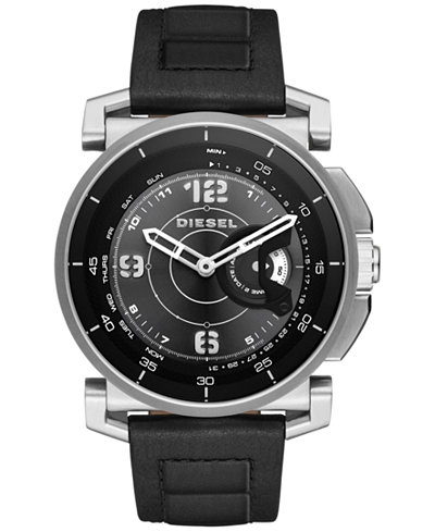 Diesel Men's Black Leather Strap Hybrid Smart Watch 47x58mm DZT1000