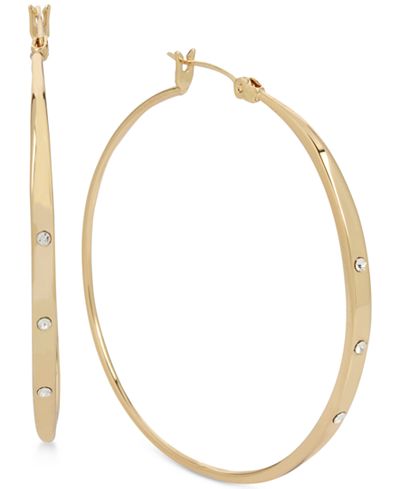 Touch of Silver Gold-Plated Crystal Studded Hoop Earrings