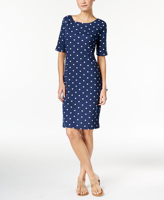 Karen Scott Petite Cotton Dot-Print Dress, Created for Macy's - Macy's