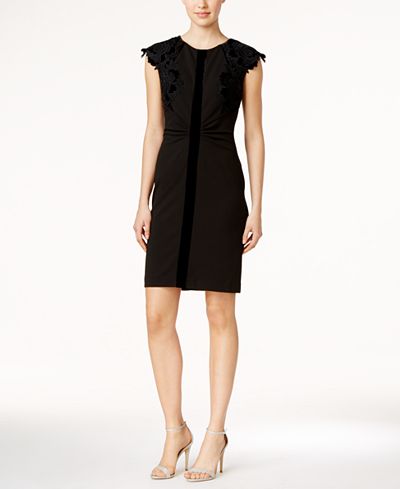 Ivanka Trump Velvet-Trim Sheath Dress