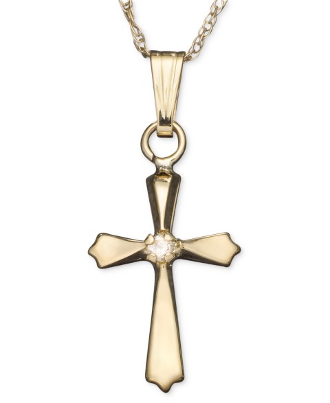 Детские Macy's Children's 14k Gold Pendant, Diamond Accent Cross
