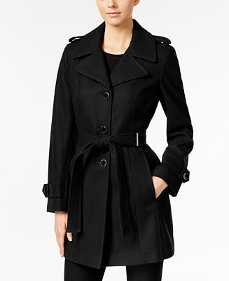 Calvin Klein Belted Wool-Blend Walker Coat - Coats - Women - Macy's