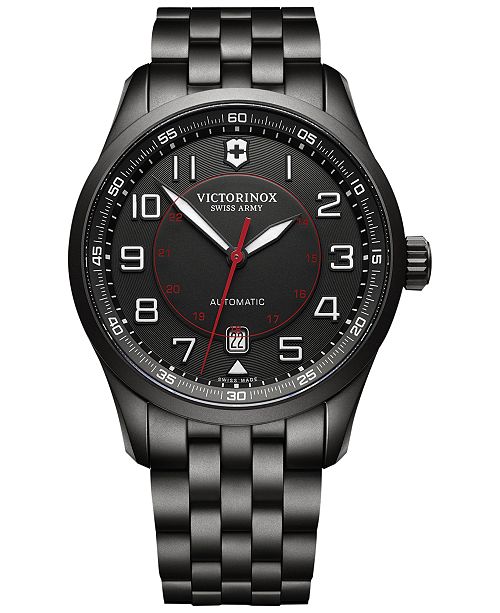 Victorinox Swiss Army Men S Swiss Automatic Airboss Black Pvd Stainless Steel Bracelet Watch 42mm 241740 Reviews All Fine Jewelry Jewelry Watches Macy S