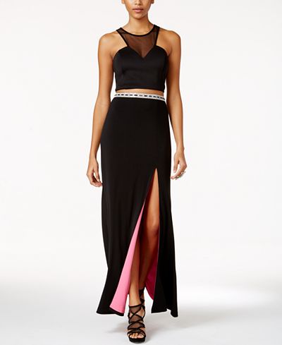 Teeze Me Juniors' 2-Pc. Illusion Embellished Gown