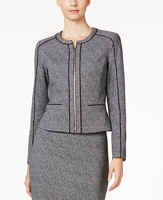 Calvin Klein Tweed Zip-Front Jacket - Jackets - Women - Macy's