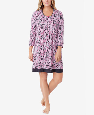 Ellen Tracy Plus Size Contrast-Trimmed Printed Knit Sleepshirt