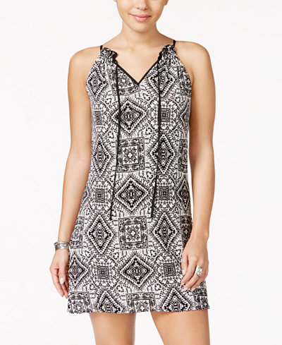 Speechless Juniors' Printed Front-Tie Shift Dress