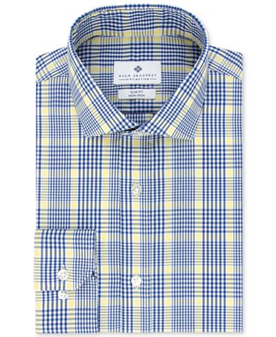 Ryan Seacrest Distinction Men's Slim-Fit Non-Iron Navy Plaid Dress Shirt, Only at Macy's