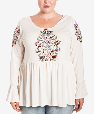 Eyeshadow Trendy Plus Size Embroidered Peasant Top