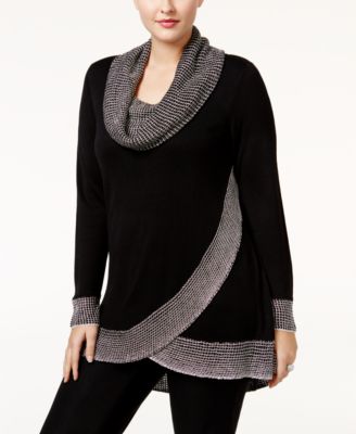 Belldini - Plus Size Cowl-Neck Tulip-Hem Sweater