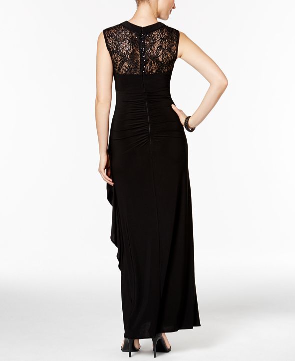 R & M Richards Sequined Lace-Trim Ruched Gown & Reviews - Dresses ...