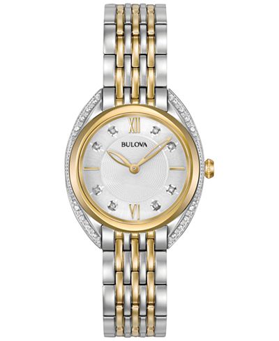 Bulova Women's Diamond Accent Two-Tone Stainless Steel Bracelet Watch 30mm 98R229