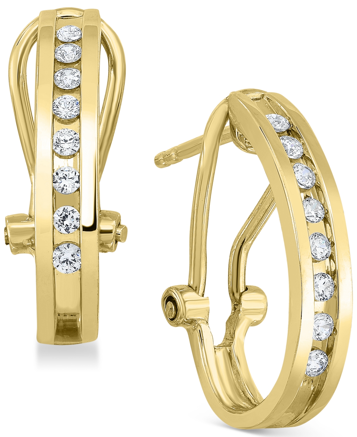 Diamond J-Hoop Earrings (1/4 ct. t.w.) in Sterling Silver or 14KPlated Sterling Silver - Gold