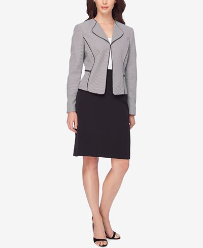 Tahari ASL Wing-Collar Houndstooth Skirt Suit
