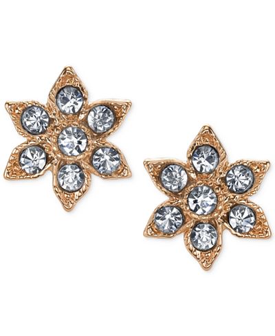 2028 Gold-Tone Crystal Flower Stud Earrings